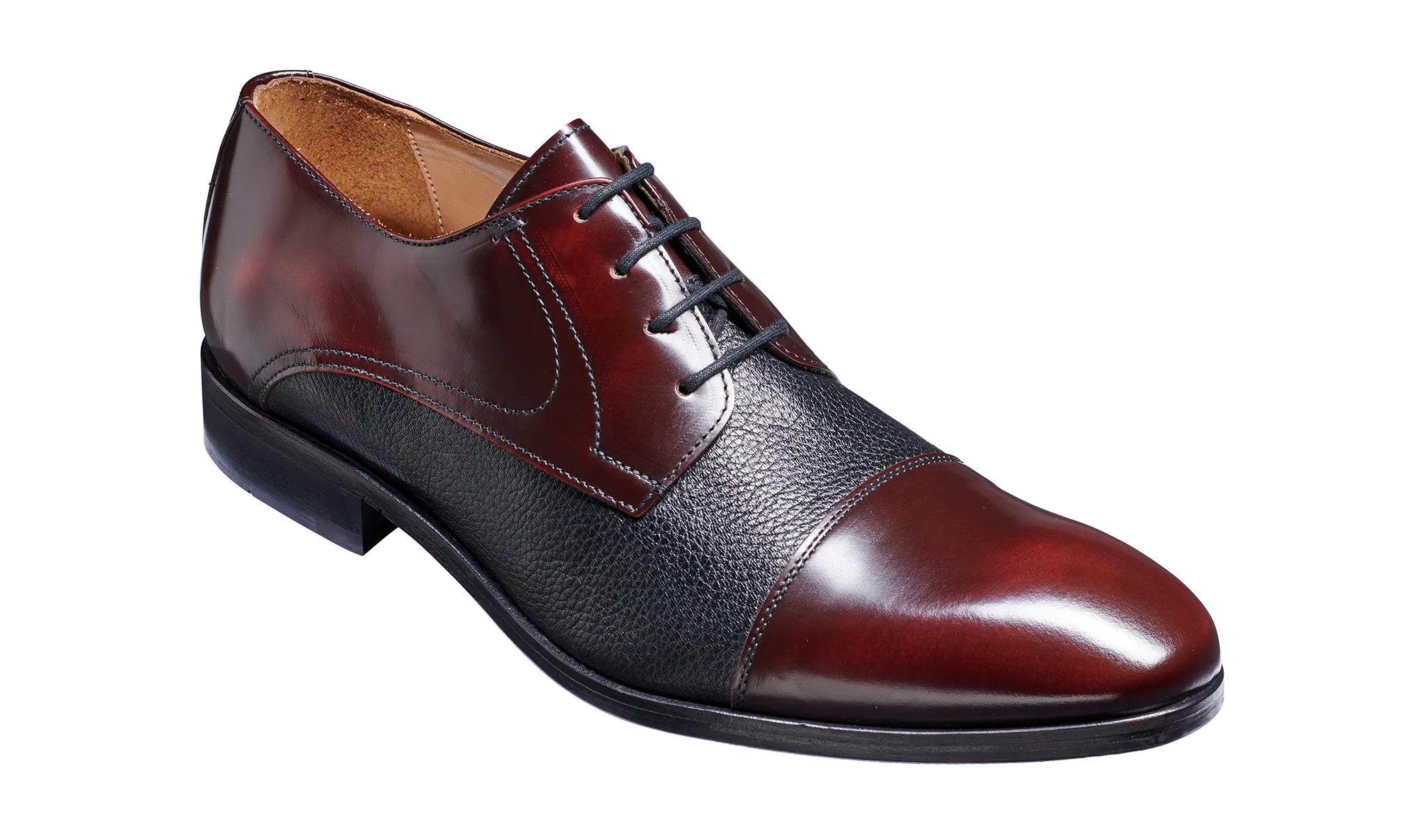 Barker Southwold Toe-Cap Shoe -  Burgundy Hi -Shine/ Black Deerskin