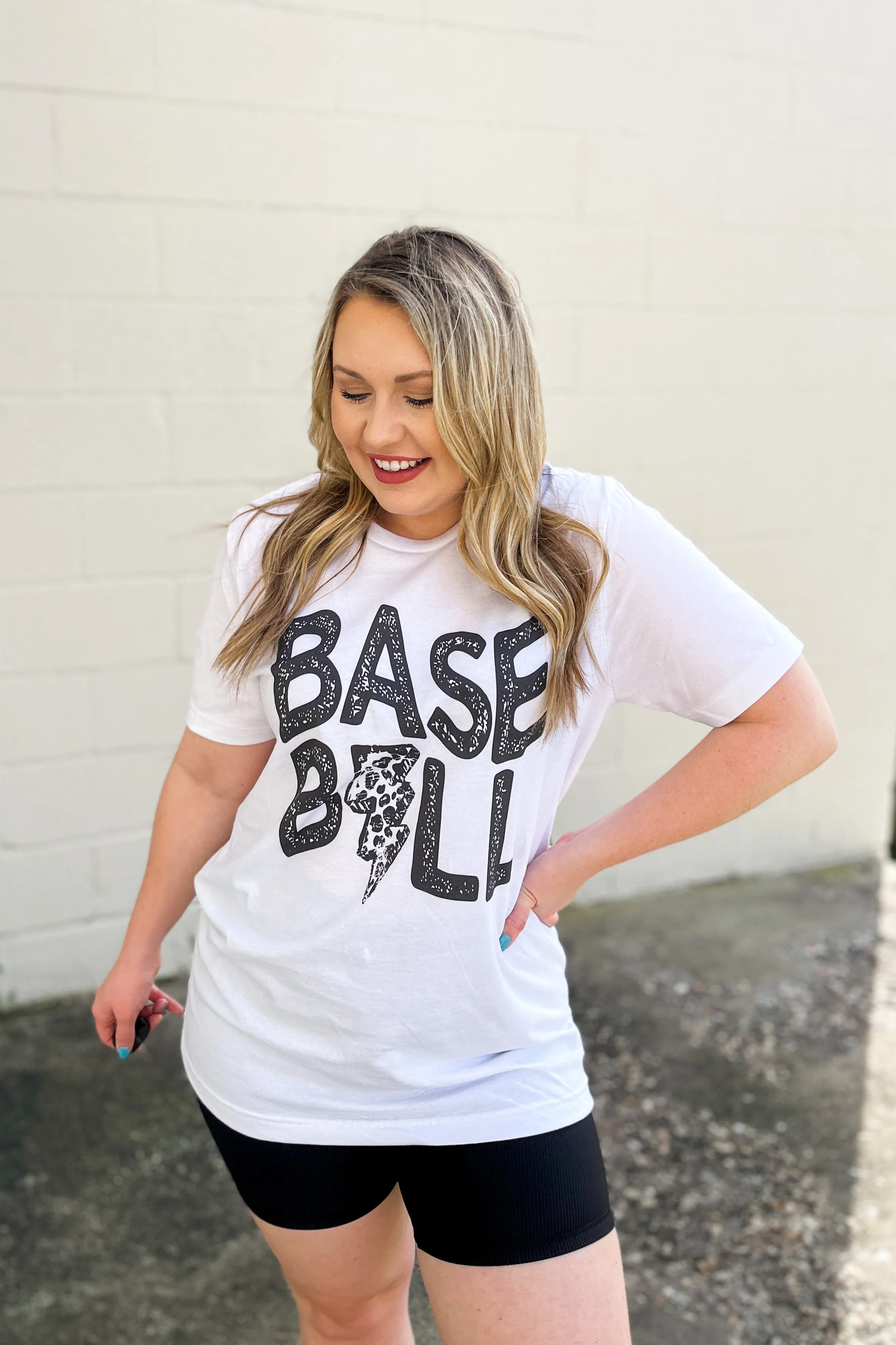 Baseball Lightning Graphic Tee, White