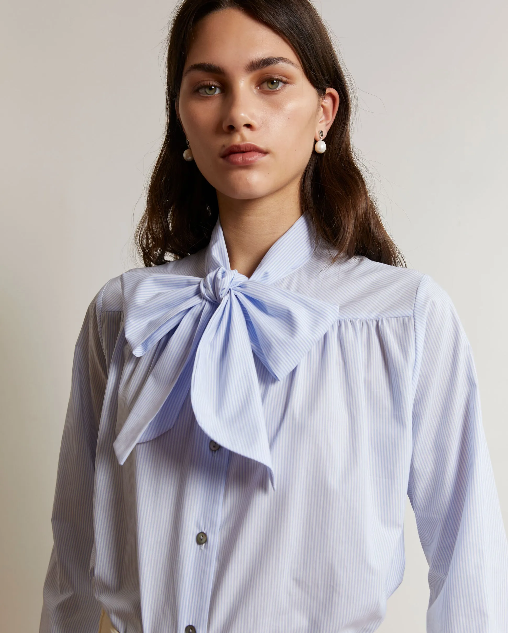 BIANCA BOW BLOUSE / BABY BLUE & WHITE