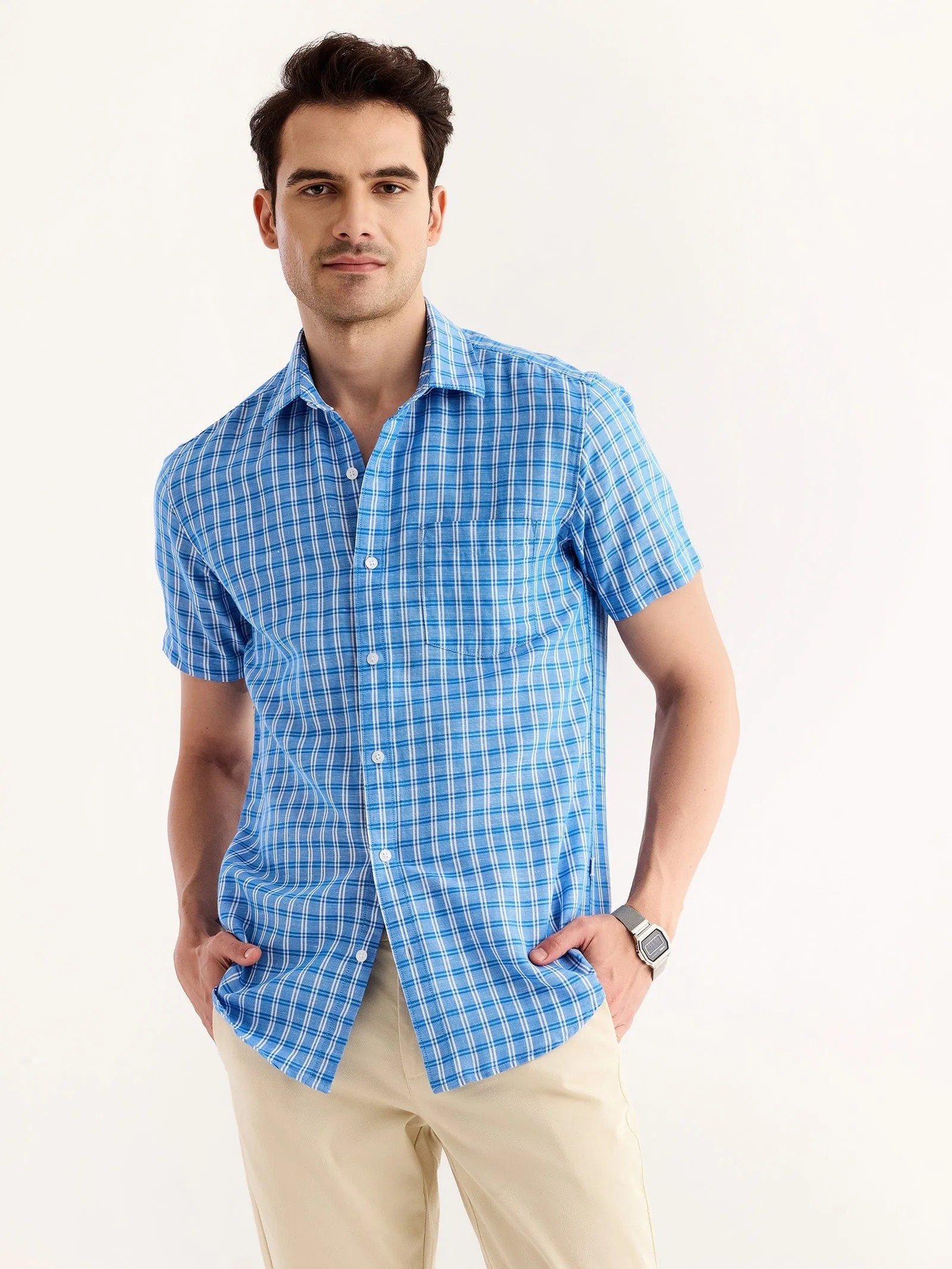 Blue Checked Linen Shirt