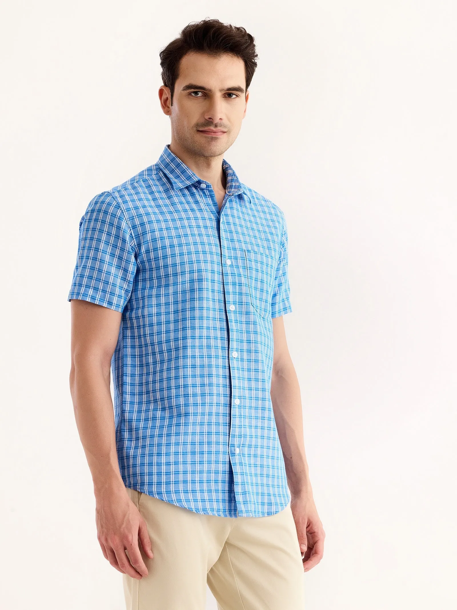 Blue Checked Linen Shirt