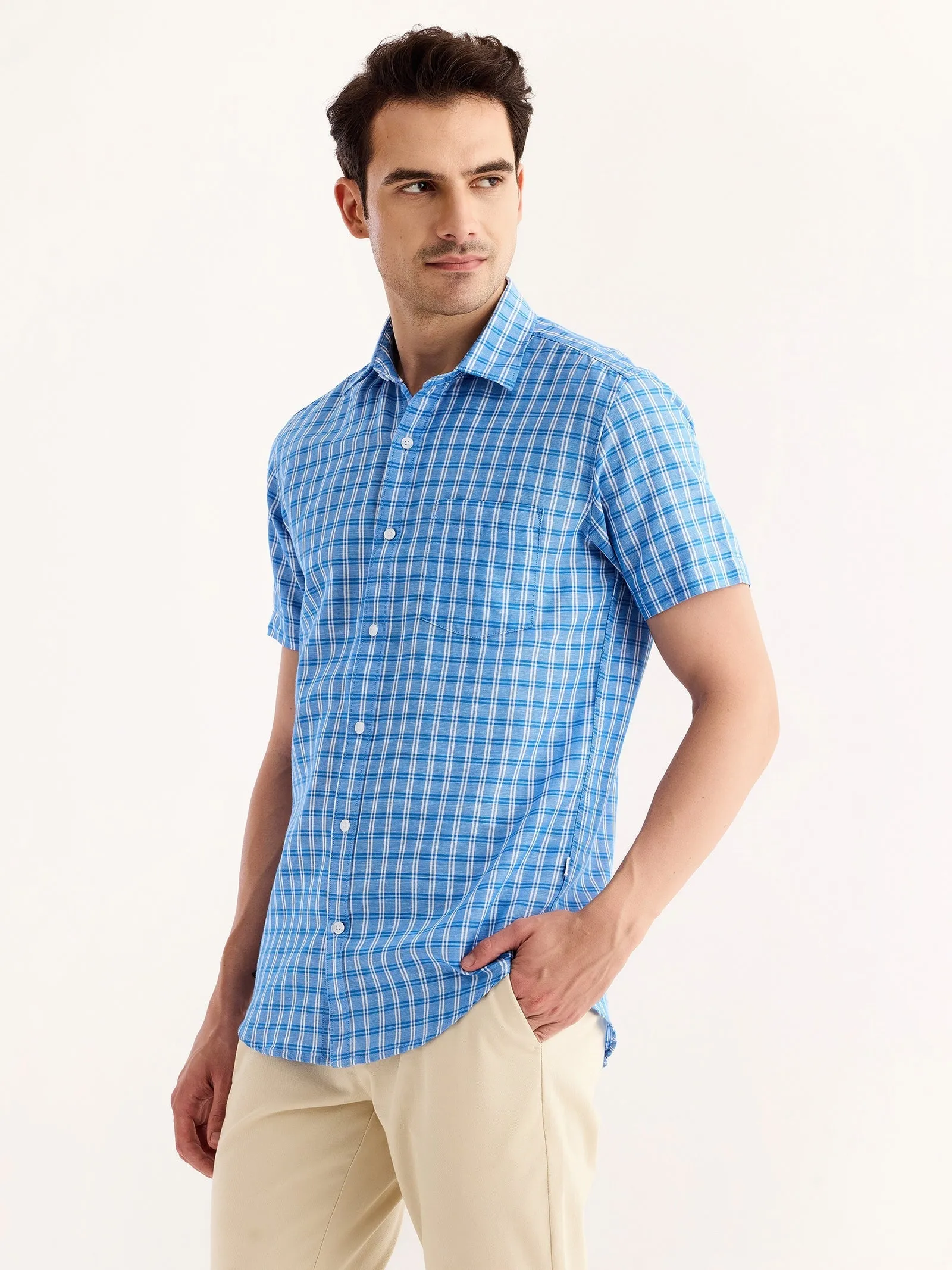 Blue Checked Linen Shirt