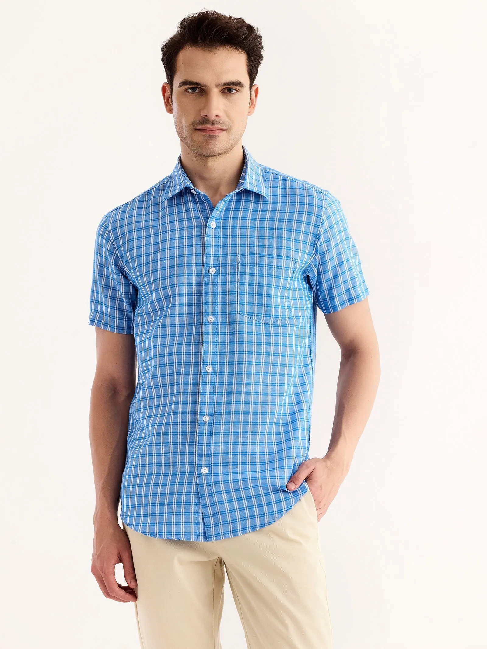 Blue Checked Linen Shirt