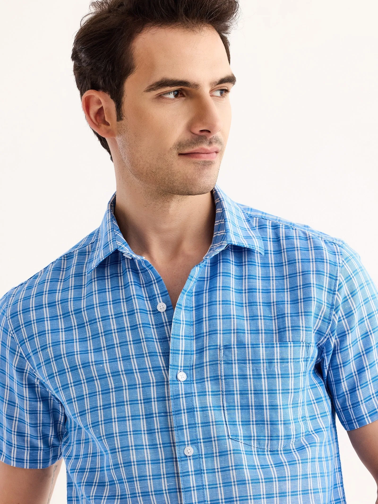 Blue Checked Linen Shirt