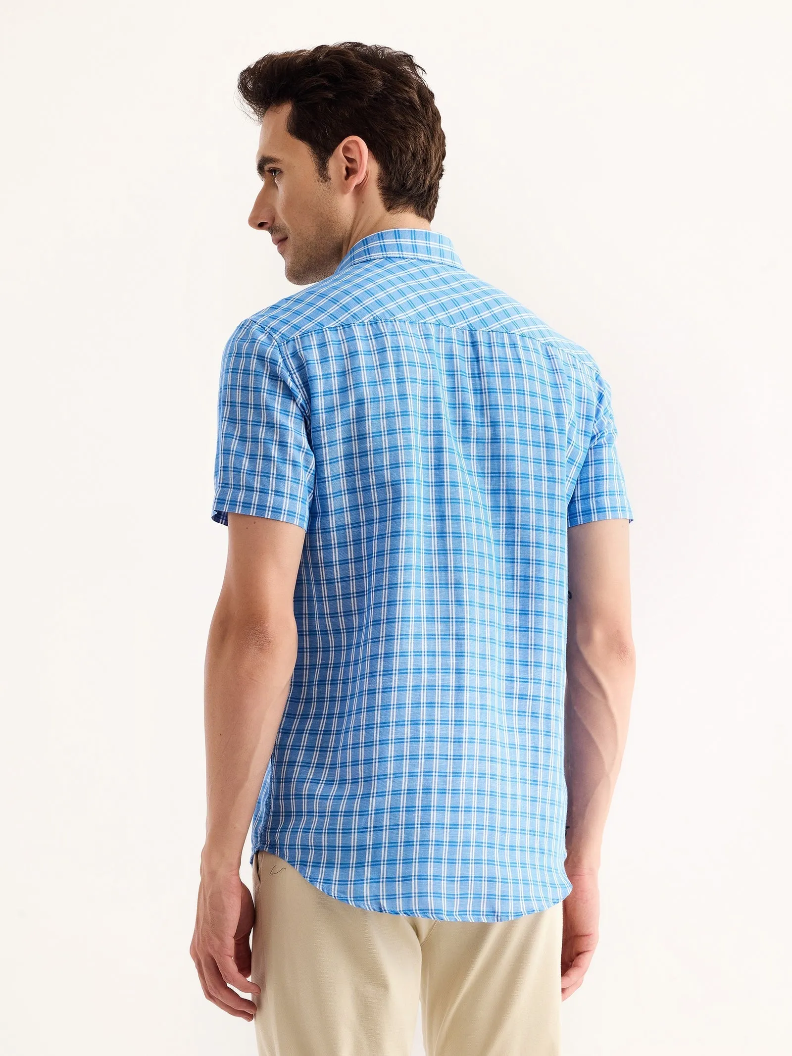 Blue Checked Linen Shirt