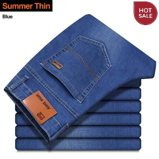 Brother Wang Men Jeans Business Casual Light Blue Elastic Force Fashion Denim Jeans Trousers Male Brand Pants