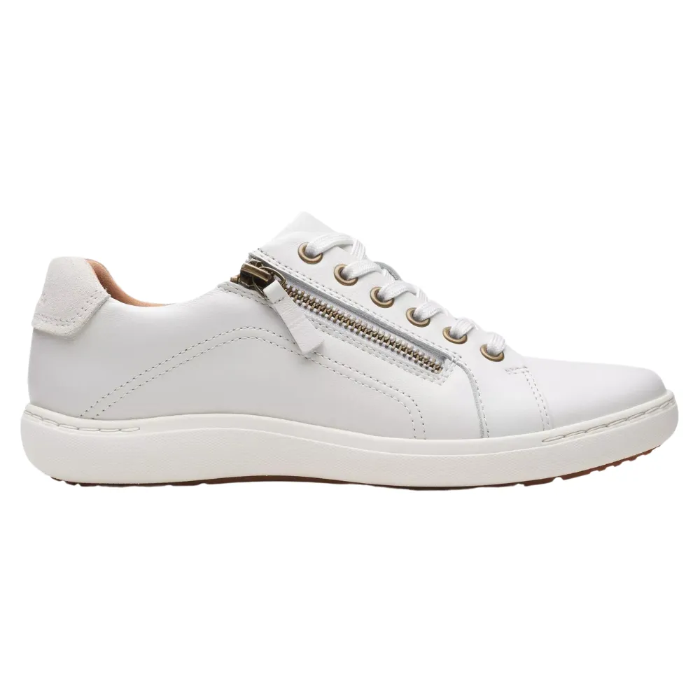 Clarks Nalle Lace White Leather Sneaker (Women's)