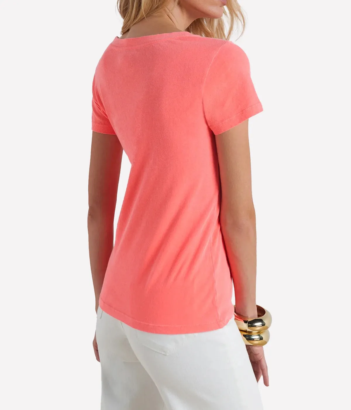 Cory Short Sleeve Crew Neck T-Shirt in Neon Coral