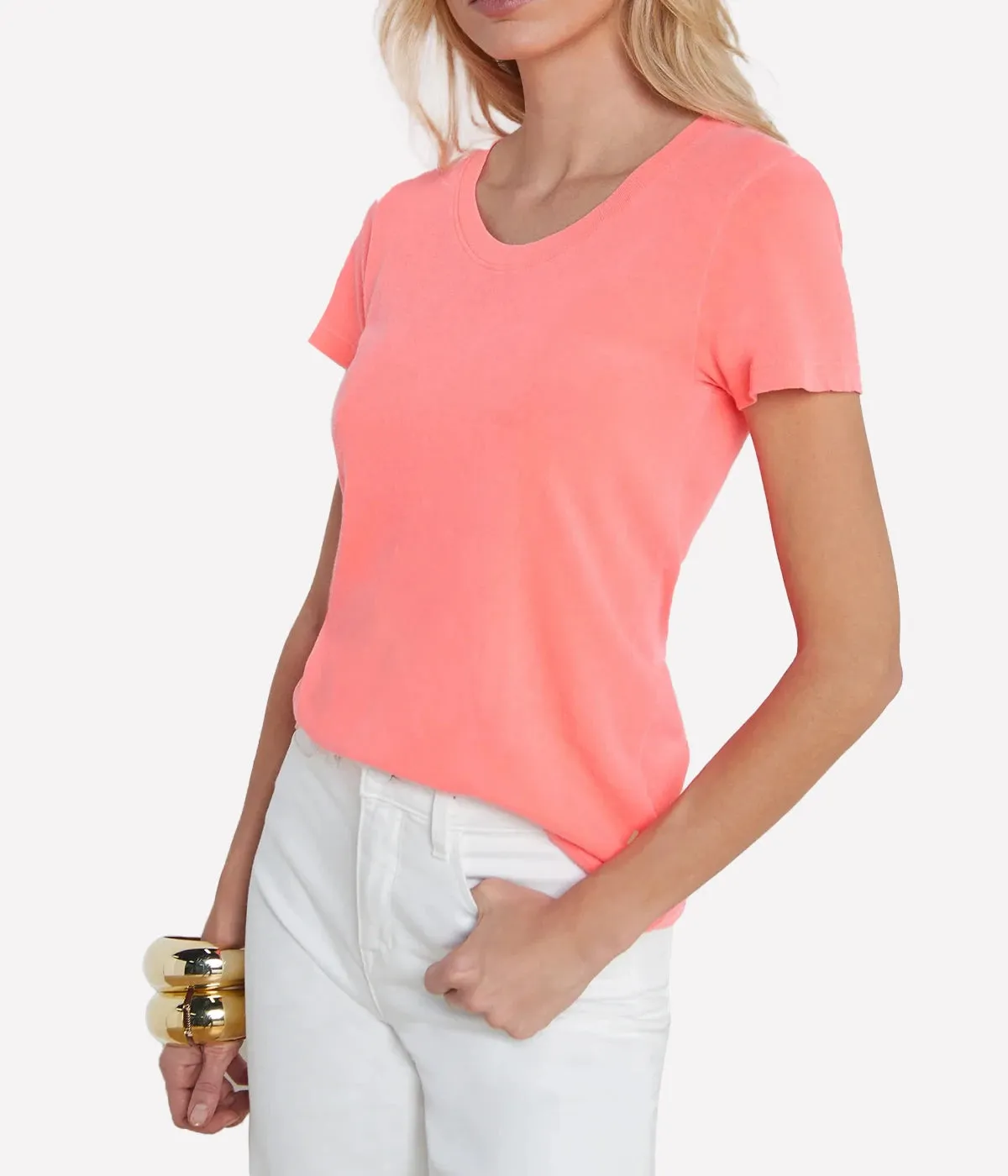 Cory Short Sleeve Crew Neck T-Shirt in Neon Coral