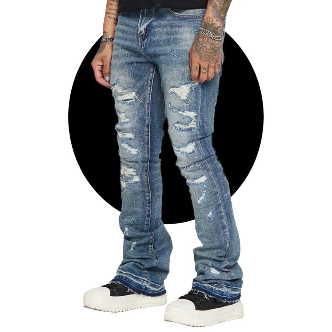 ESNTL Lab “World” Stacked Light Wash Jeans