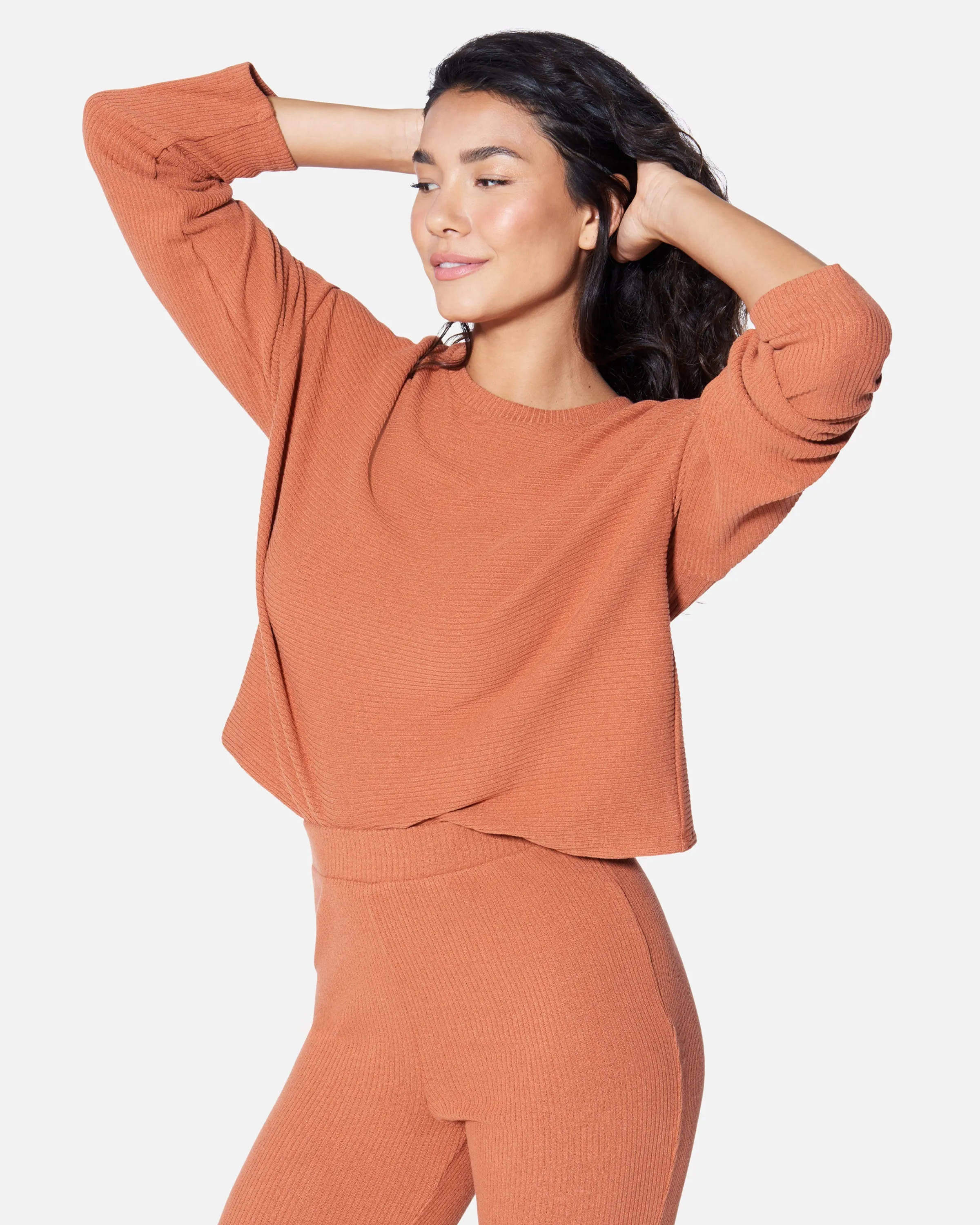 ESSENTIAL FLEECE RIBBED LONG SLEEVE TOP