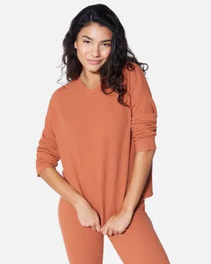 ESSENTIAL FLEECE RIBBED LONG SLEEVE TOP