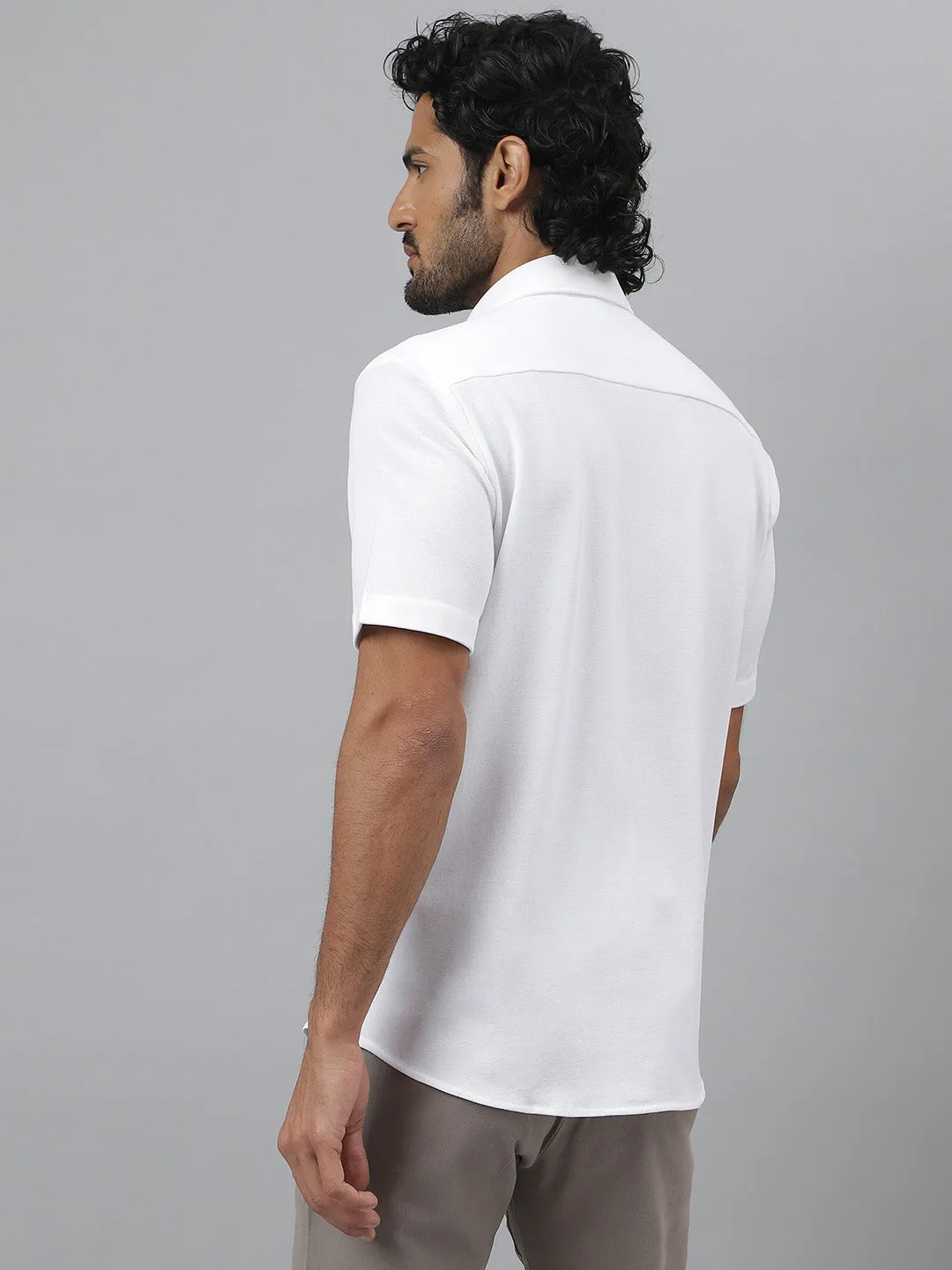 Half Sleeve Pique Knit White Shirt - Daylight