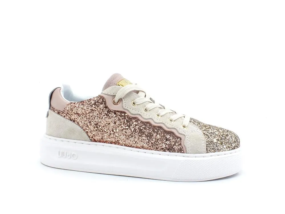 LIU JO Kylie 06 Sneaker Glitter Suede Silver Rose Gold BA2067TX198