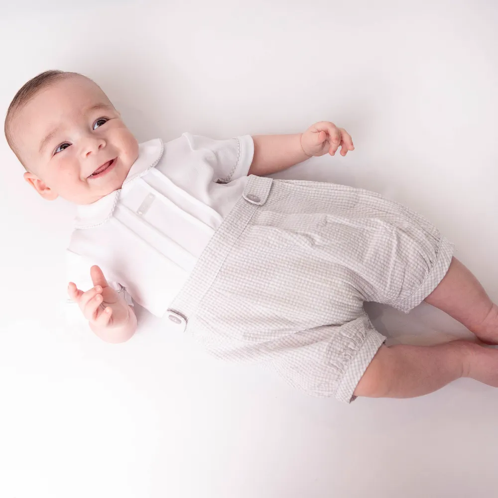 Mintini Boys White & Grey Shorts Set