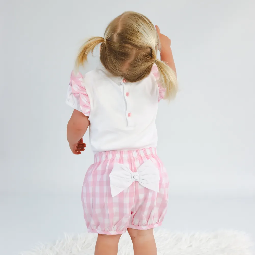 Mintini Girls Bow T-shirt & Gingham Shorts