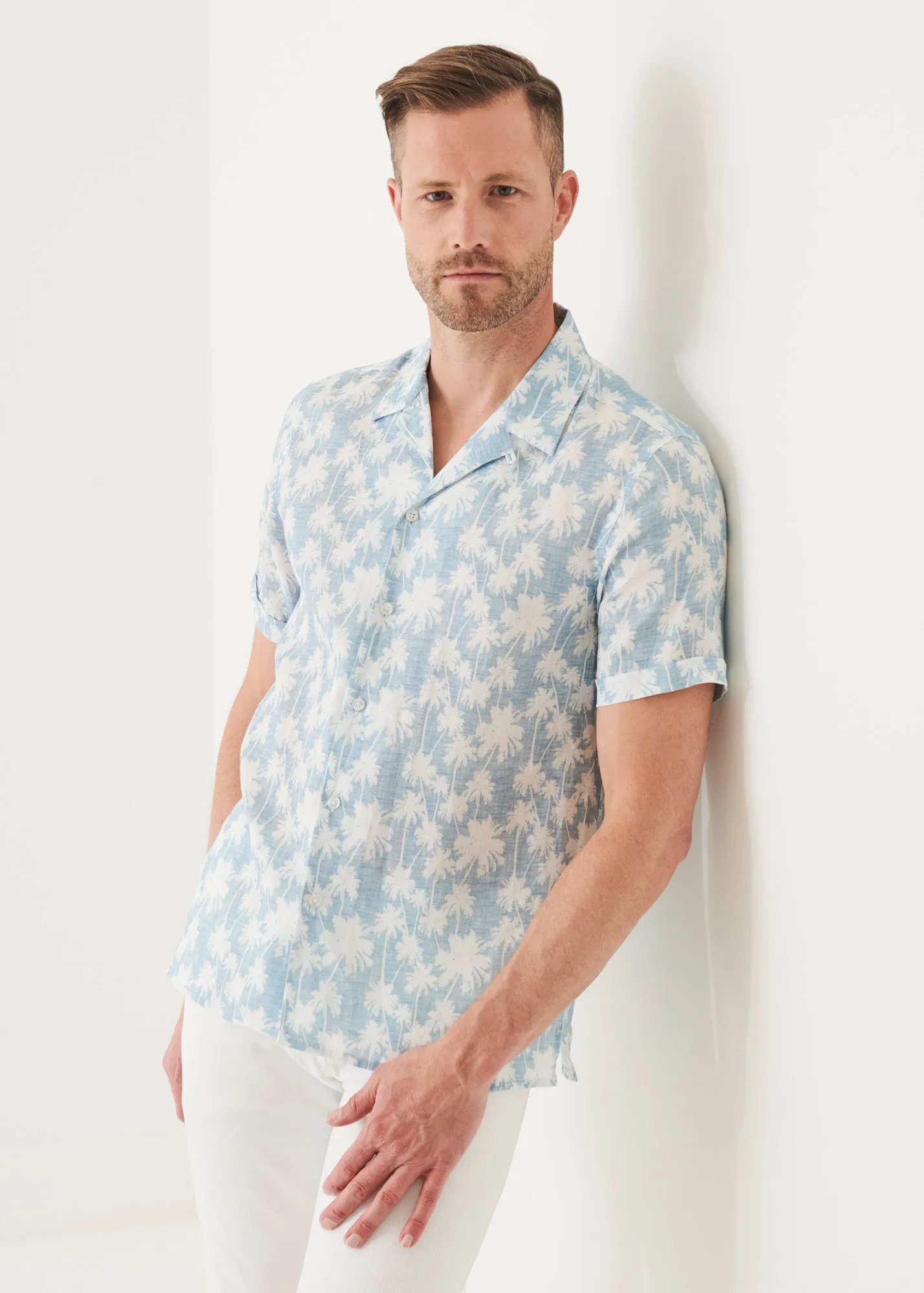 PALM TREE PRINT LINEN SHIRT