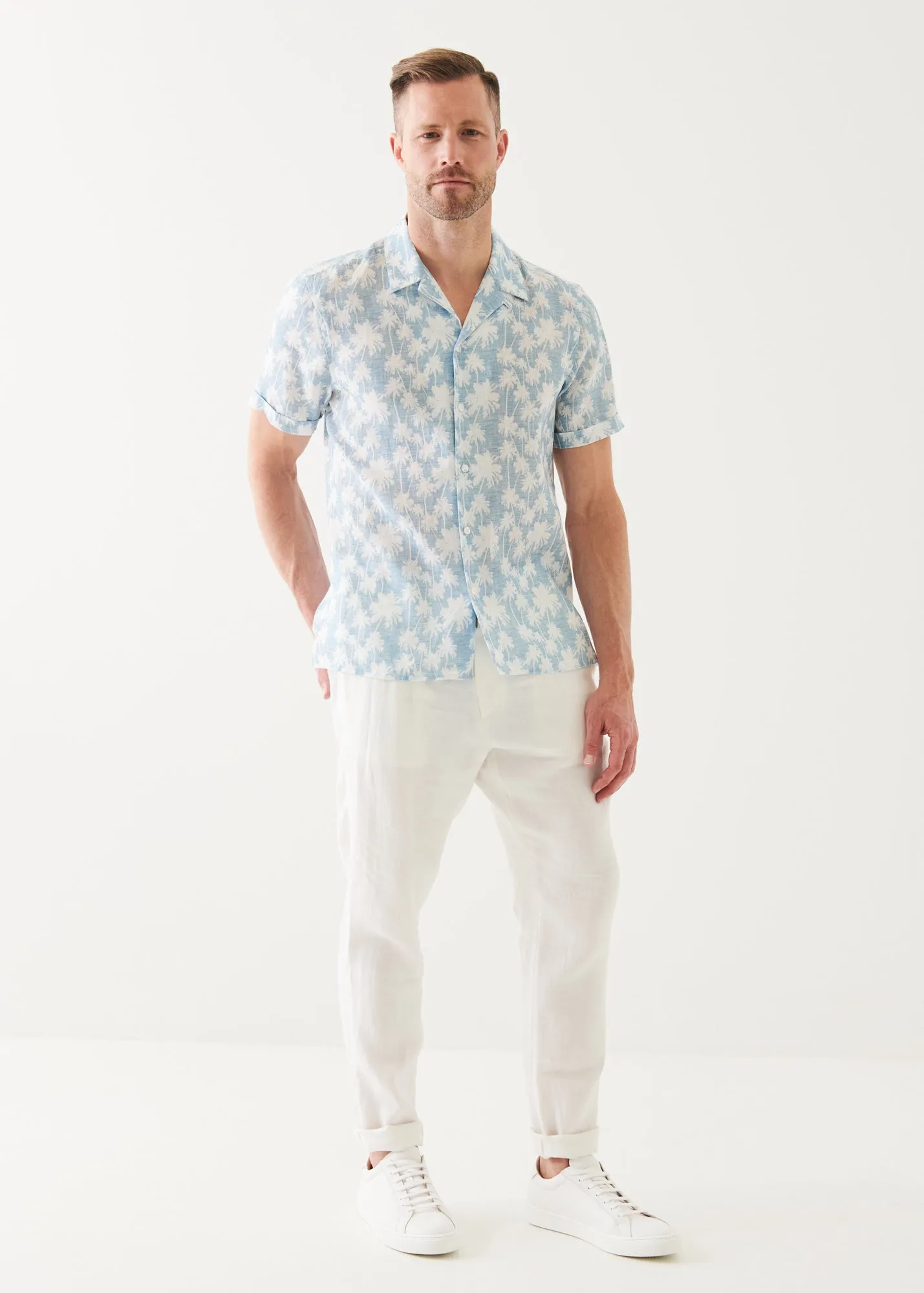 PALM TREE PRINT LINEN SHIRT