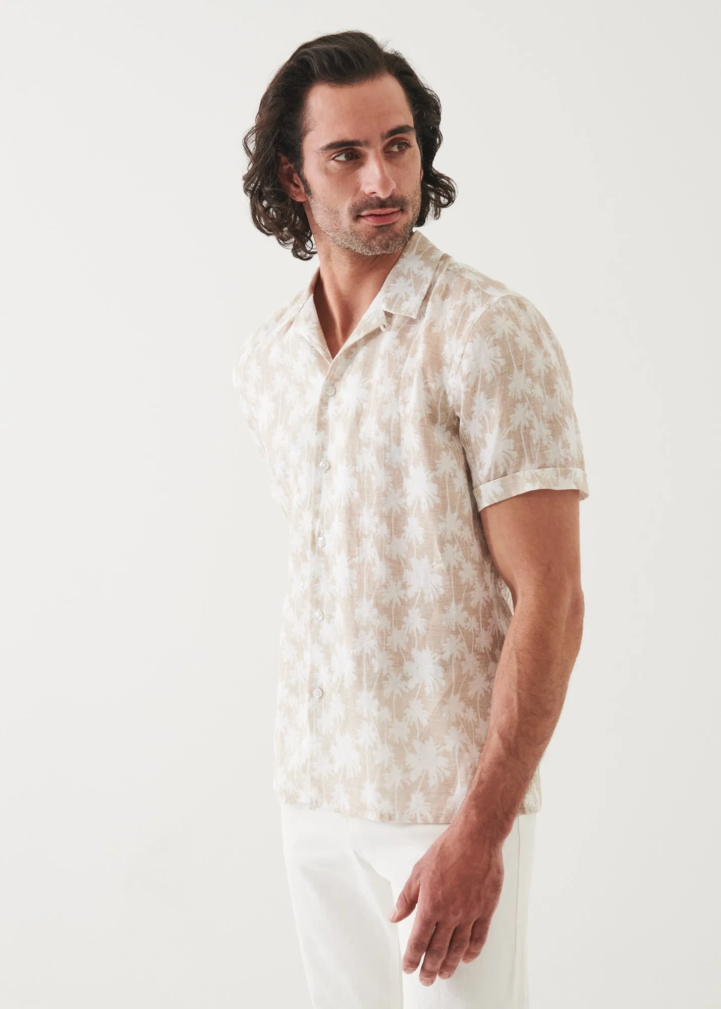 PALM TREE PRINT LINEN SHIRT