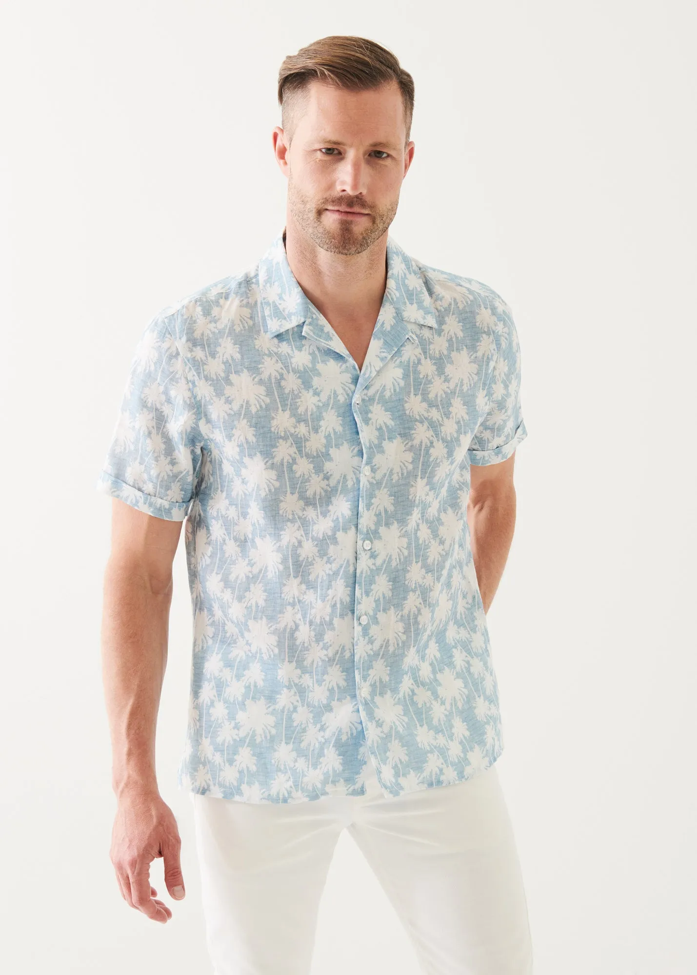 PALM TREE PRINT LINEN SHIRT