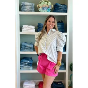 Pin-Tuck Shorts - Fuchsia