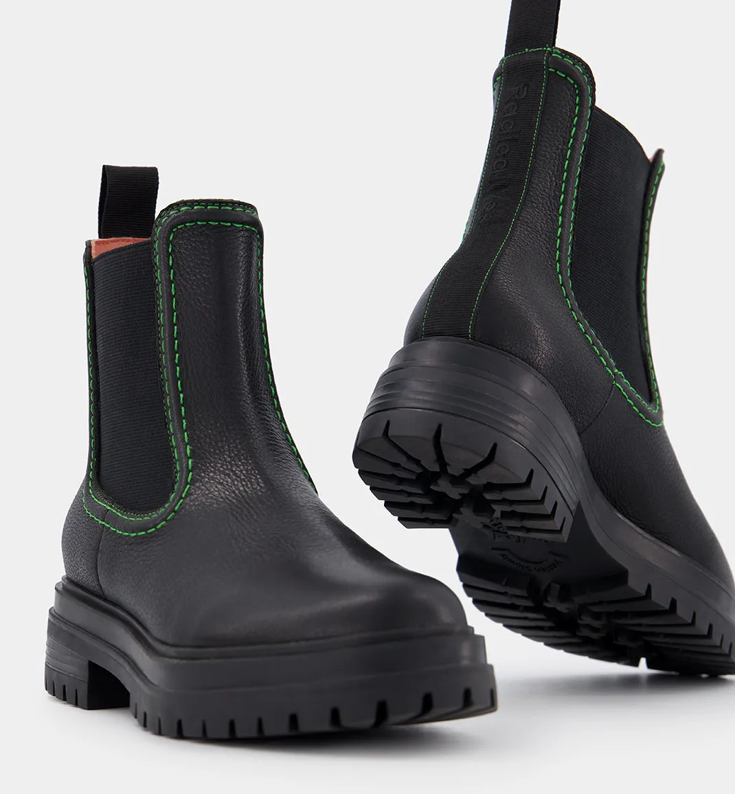 Reni Leather Chelsea Boots with Overstitch Detail | Black