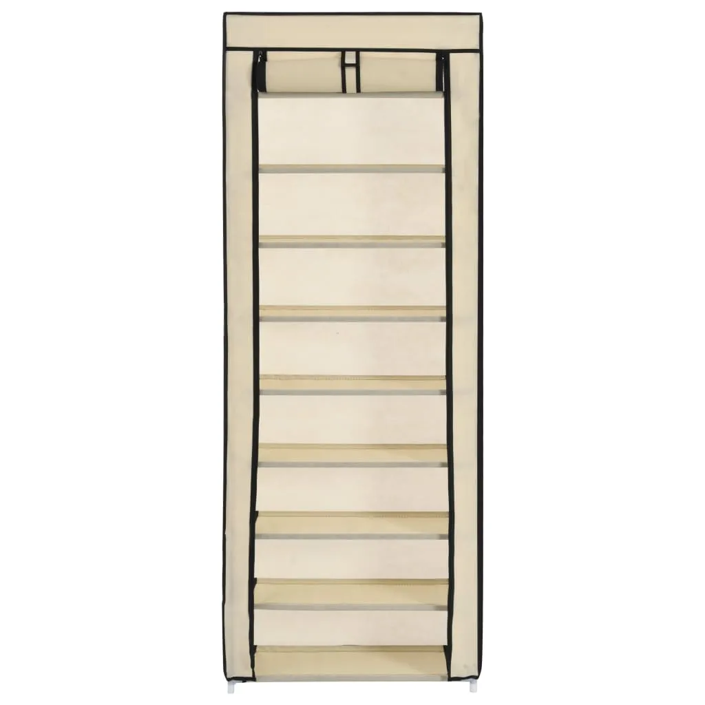 Shoe Cabinet with Cover Cream 57x29x162 cm Fabric