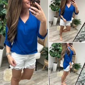 Thea City Stretch 3/4 Sleeve Tunic - True Blue (Ships in 1-2 Weeks)