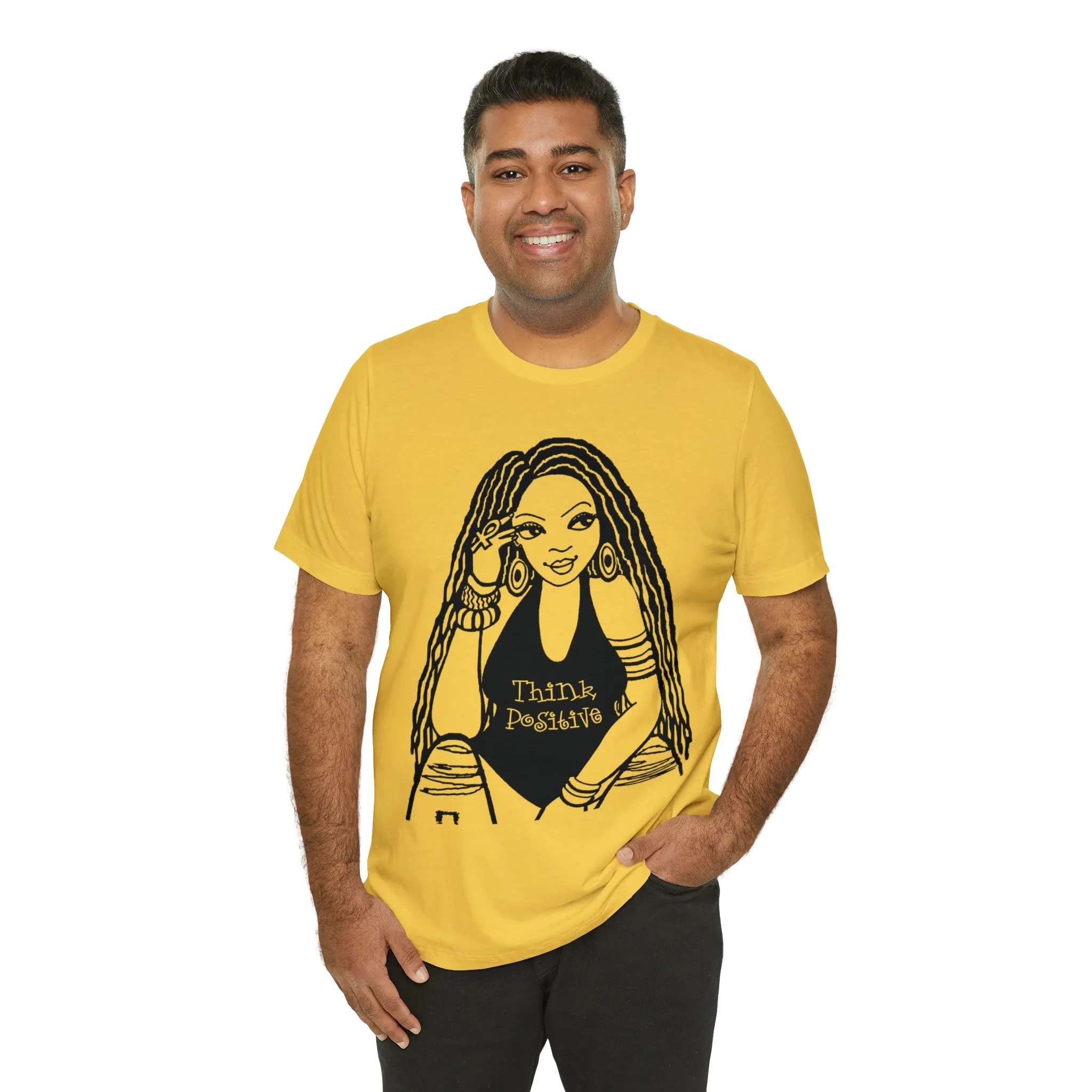 Think Positive T-Shirt with Locs Unisex Jersey Short Sleeve Tee