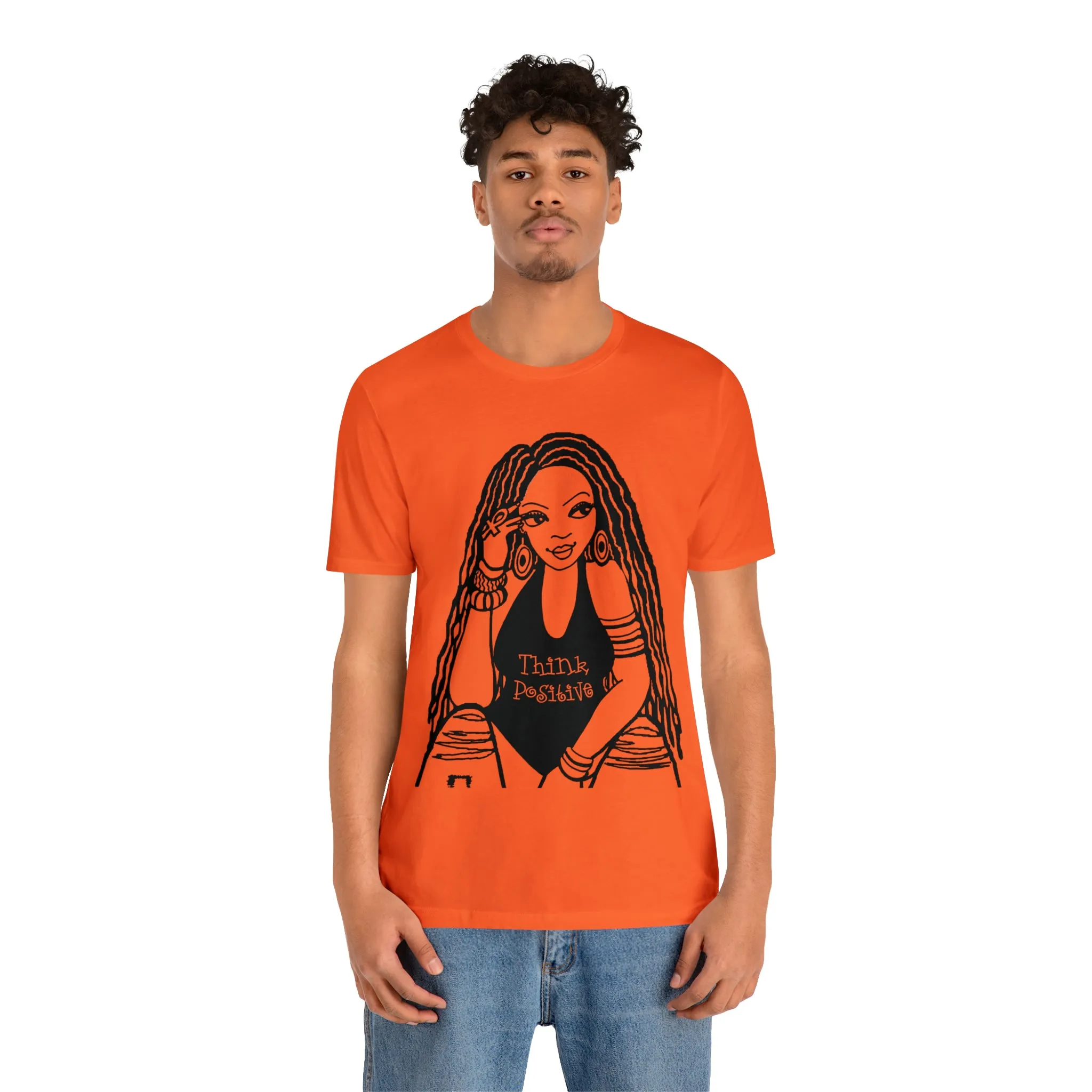 Think Positive T-Shirt with Locs Unisex Jersey Short Sleeve Tee