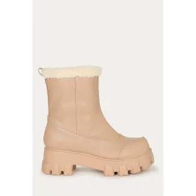 Tripper Faux Shearling Chunky Sole Ankle Boot - Nude